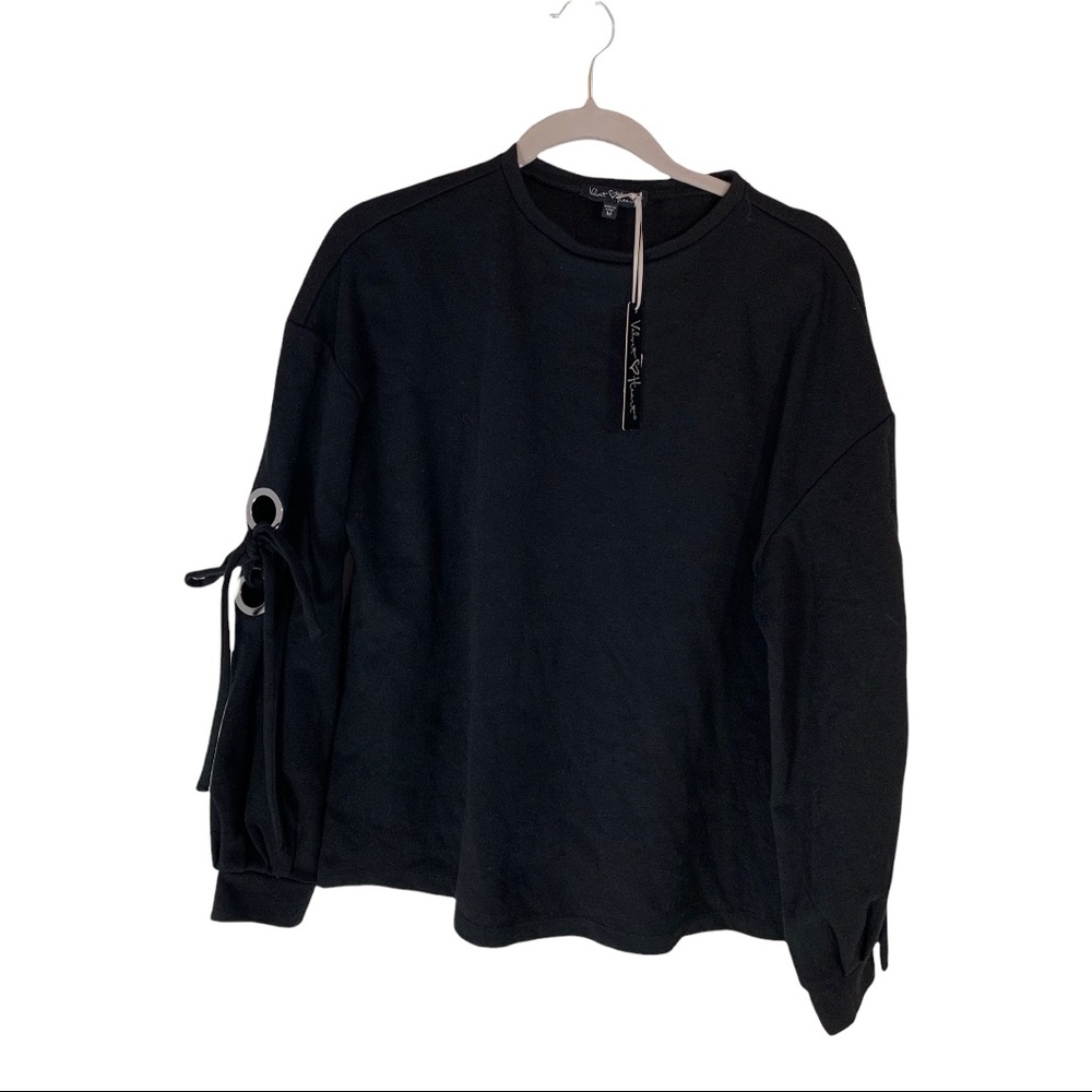 Velvet Heart Lucille Grommet Tie Sleeve‎ Pullover Shirt Top In Black Medium NWT.
